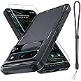 RMOCR Case for Google Pixel 8A, Full Body Heavy Duty Rugged Shockproof Protective Phone Cover with Lanyard Strap, Tempered Glass Screen Protector and Camera Lens Cover, Black Matte