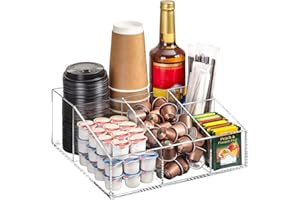BEYGORM Acrylic Coffee Bar Station Organizer for Countertop,Office Breakroom Clear Snack Tea Storage Accessories Holder for Kcup Pod Condiment Cup Sugar Creamer Syrup, Coffee Gift for Coffee Lovers