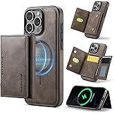 SZHAIYU K2 2 in 1 Detachable Magnetic Phone Cases Compatible with iPhone 16 Pro Case with Card Holder RFID Blocking, Compatible with Magsafe Wallet, Leather 6.3'' (iPhone 16 Pro,Coffee)