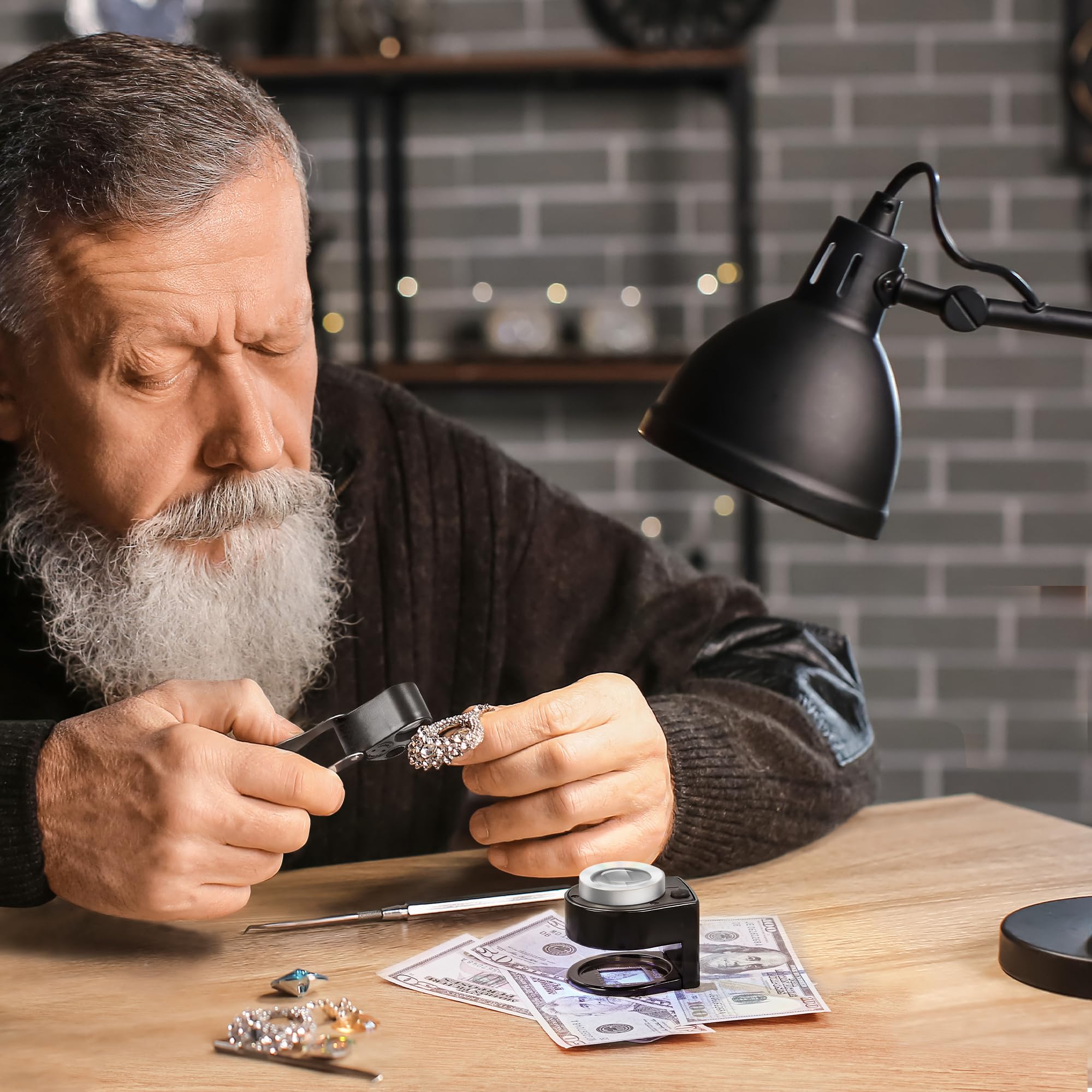 JARLINK 2 Pack 30X 60X Jewelers Loupe, Foldable Jewelry Magnifier with Bright LED Light, Rechargeable Loupe Magnifier with 3 LED and 3 UV Light for Gems, Jewelry, Coins, Stamps (Black)