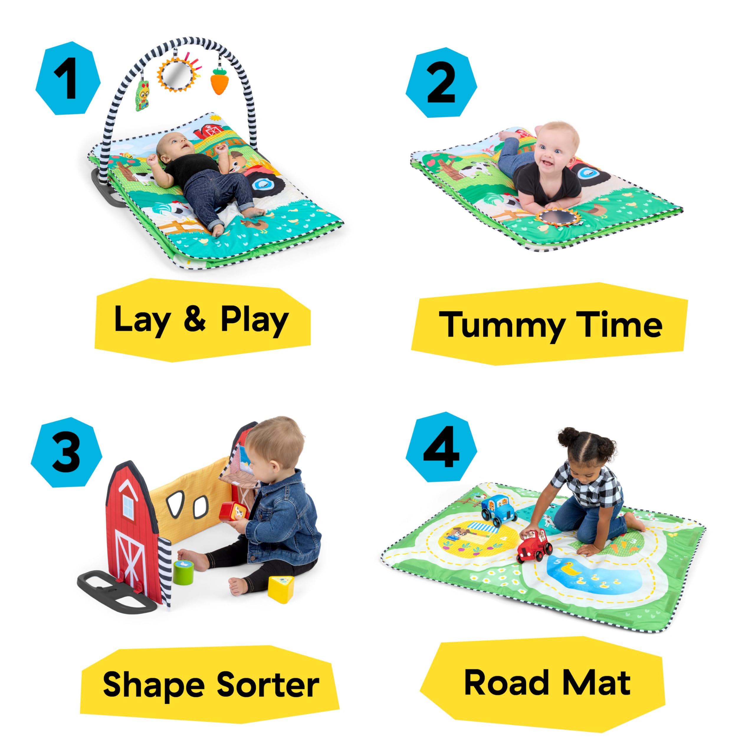 Baby Einstein Busy Barnyard Grow with Me Baby Play Gym - Extra Large Soft Play Mat with 8 Removable Toys Including 30+ Songs & Sounds to Support Motor Skills, Ages 0+ Months