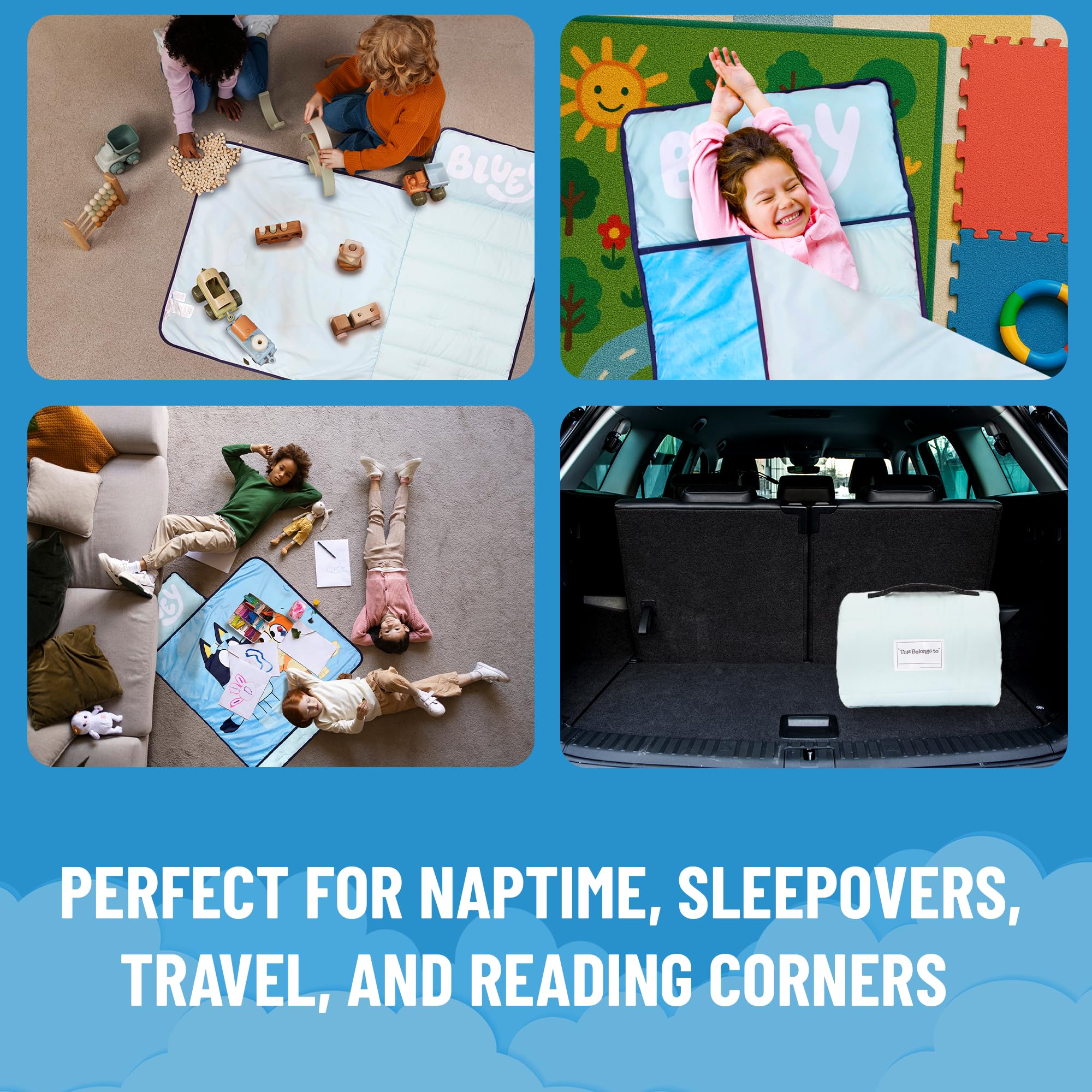 Jay Franco Kids Nap Mat with Embedded Pillow & Blanket – Soft 46"x20" Microfiber Sleeping Bag with Name Tag & Handle for School, Travel, Sleepover, Blue - Bluey - view 3