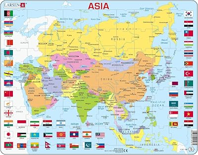 Larsen K44 Asia Political Map Jigsaw Puzzle 70 Piece Kids Educational Geography