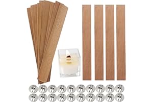 PHINICCO 100pcs Wooden Candle Wicks and Stands 5.1 X 0.5 Inch Natural Candle Wood Wicks with Iron Base, Candle Cores for DIY Candle Making Craft Smokeless Wood Wicks for Candle Making (Use 2 wicks per stand)