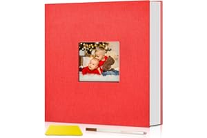 Popotop Photo Album Self Adhesive with Picture Display Window,60 Pages DIY Scrapbook Album for 4x6 8x10 Picture,Linen Cover Memory Book for Baby Wedding, with Scraper and Metallic Pen