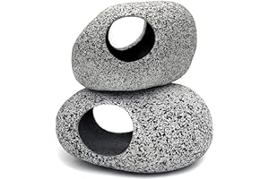 JIH Aquarium Decorations Rock, Ceramic Shelters - Shrimp Habitat, Breeding Tube, Hiding cave, Stackable Fish Tank Decor Cave for Hiding, Betta Fish (J001+J002)