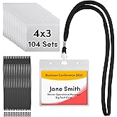 SEE-IT! 104 & 52 Qty Sets Badge Holders with Lanyards Name Tag Holders and Lanyards 4x3 Size Quick Load No Zipper Name Tag Ba