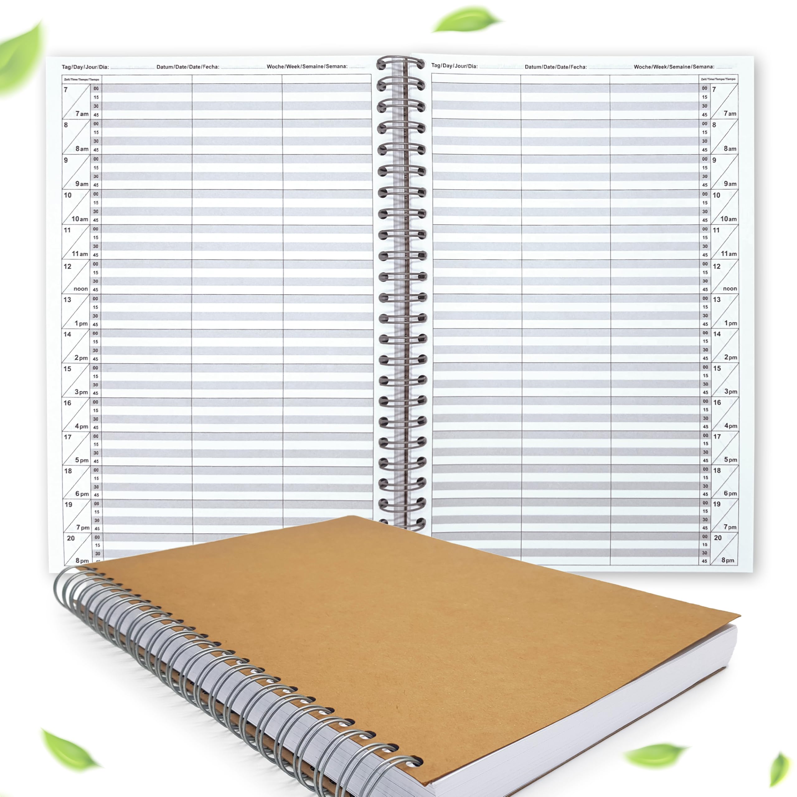 Appointment book for hairdresser, barber-shops, beauty salons, physiotherapy practices for 1-10 assistants and 10, 15 or 30 minute time slots – sturdy spiral binding (3 columns 15 minutes time slots)