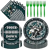 iPartyGo Football Birthday Party Decorations - 96 Pcs Green Eagle Disposable Paper Dessert Plates Napkins Forks Tableware Set Sports Table Decor Supplies for Gameday Tailgate Fans Serves 24 Guests
