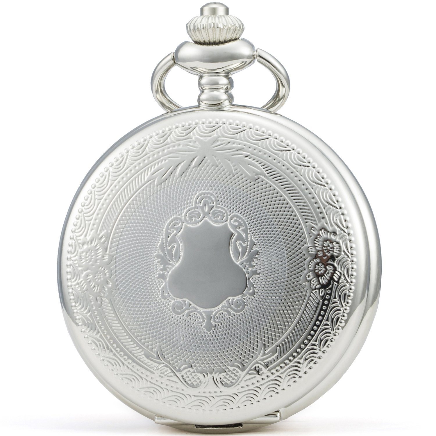 SEWOR White Classic Pattern Mechanical Hand Wind Pocket Watch + Best Leather Gift Box (White)