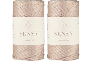S SENSY Sensy Premium 3mm 131 Yards Polyester Rope 100% Polypropylene Cord Macrame Cord 3mm Crochet Bag Cord Macrame Rope Crochet Thread Gift for Knitter (Latte)
