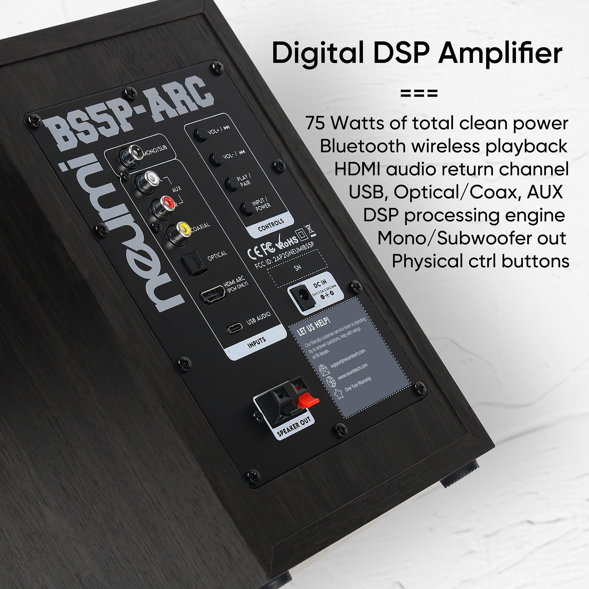 NEUMI BS5PARC 75Watt Powered Bookshelf Speakers, Bluetooth, HDMI, USB