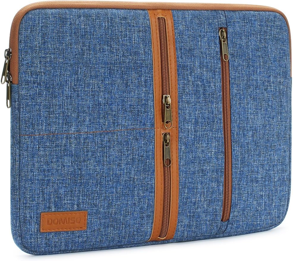 DOMISO 14 Inch Laptop Sleeve Canvas Notebook with Zipper Tablet Pouch Cover 3 Layer Protection Bag 3 Pockets Case for 12" MacBook3 / 10.8" Microsoft Surface 3 , Blue