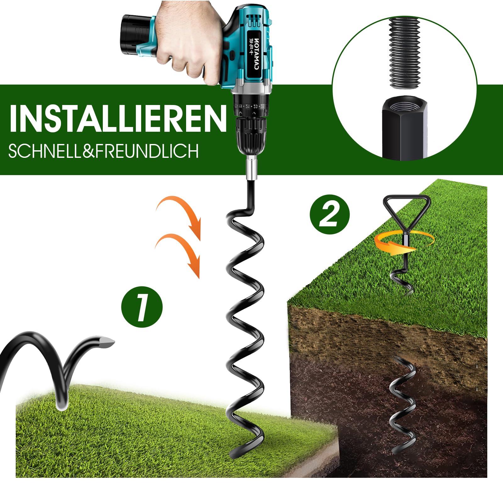 Bodenanker Trampolin 4 Pack | Heavy Duty Erdanker zum Einschrauben für Trampoline Withstand High Wind mit Gurten 3