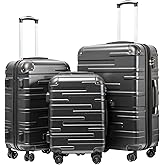 Coolife Hardside Luggage 3 Piece Set with TSA Lock, Spinner Wheels, Telescopic Handle, Lightweight Travel Suitcases (Grey, 3 piece set)