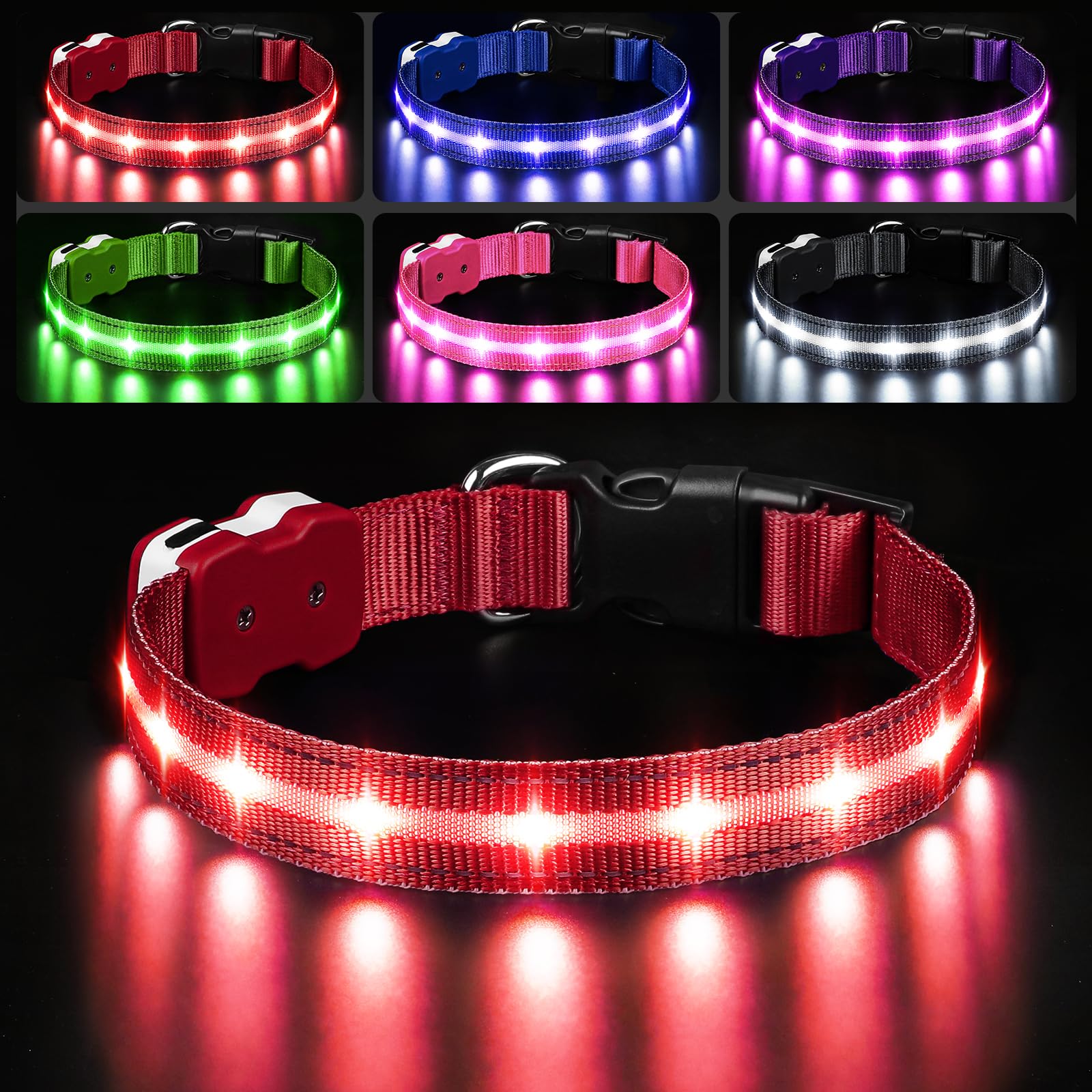 Photo 1 of PcEoTllar Light Up Dog Collars, Led Dog Collar, Rechargeable, Night Walking, Waterproof, Glow in The Dark Dog Collars Light for Large Small Medium Dogs, Red l