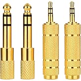 (4-Pack) Stereo Audio Plug Adapter, 3.5mm M to 6.35mm F Stereo Pure Copper Adapter, 1/8 Inch Plug Male to 1/4 Inch Jack Femal