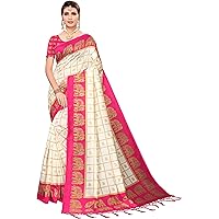 ANNI DESIGNER Silk with Blouse Piece Saree (Wedding-Elephant-Pink-New Free Size)