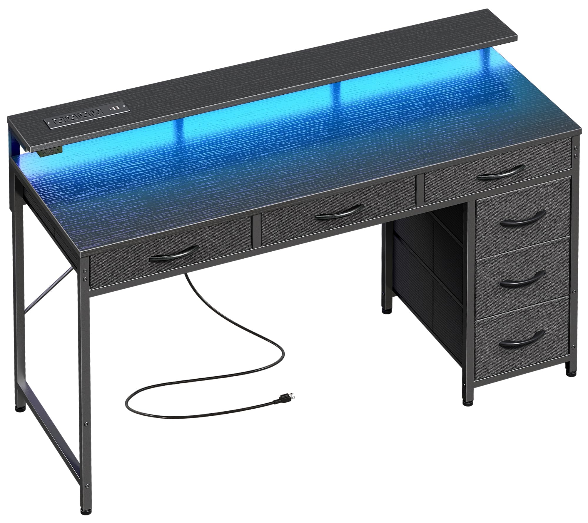 Photo 1 of **PRODUCT NOT REVIEWED**
**UNTESTED** Huuger Gaming Desk with 6 Drawers, Computer Desk with LED Lights Power Outlets and Type-C, 47 Inch Office Desk with Storage, Monitor Stand, Writing Desk Work Desk Home Office, Bedroom, Study, Black