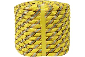 CRAYZA Double Braided Arborist Rigging Rope (1/2 in x 50 ft) Strong Polyester Rope 48 Strands for Tree Work Swing Pulling Sailing, Yellow