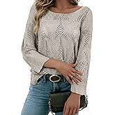 Acelitt Womens Casual Lightweight Crewneck Long Sleeve Knit Sweater Tops, S-XXL