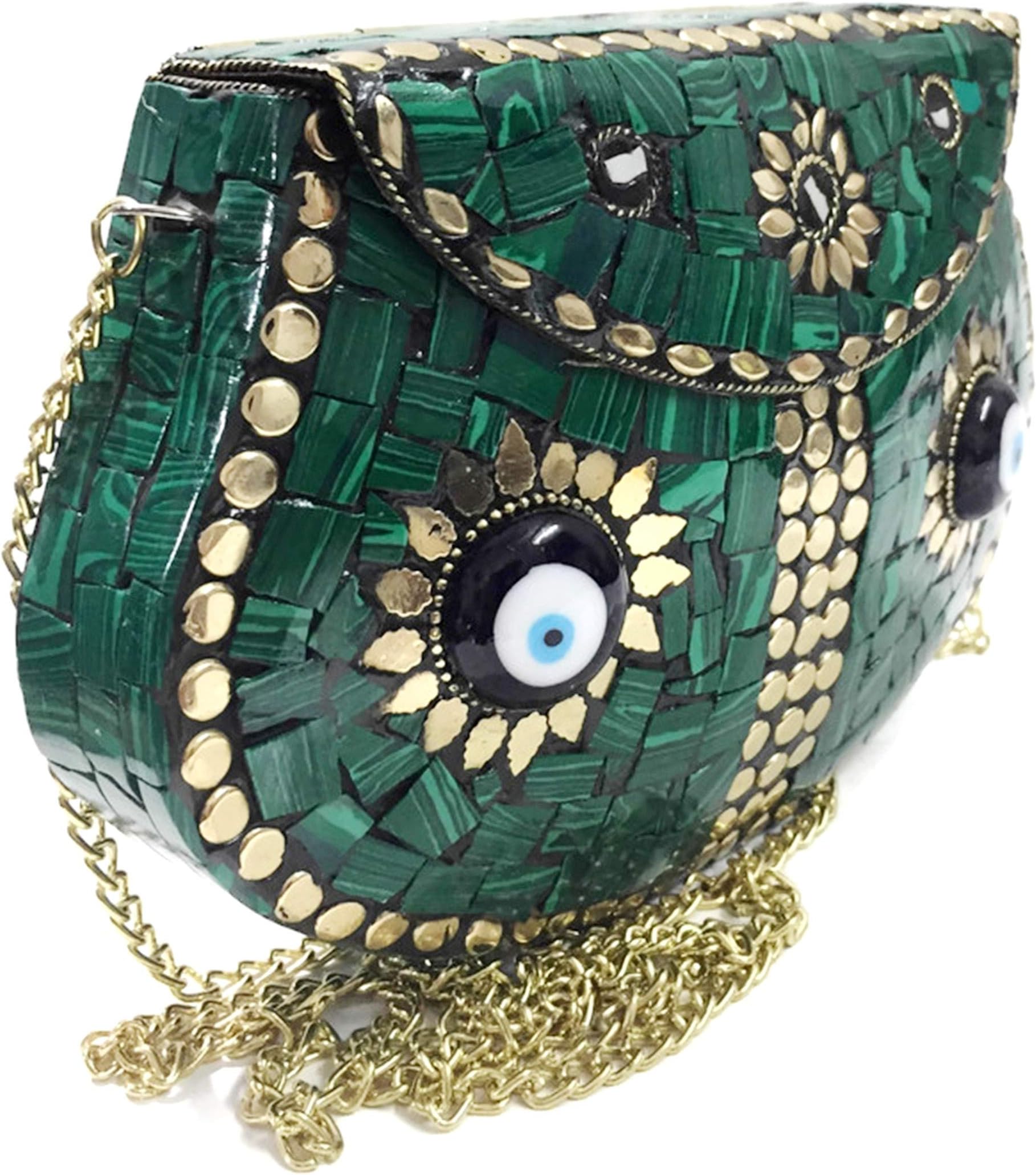 feng shui Eye stone mosaic metal bag antique ethnic bridal clutch Indian purse party clutch women bag