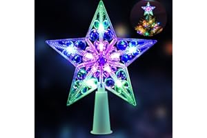Colorful LED Christmas Tree Topper Star, 7 Inch Three Flash Modes Plastic Lighted Tree Star for 5-7 FT Christmas Trees, Chris