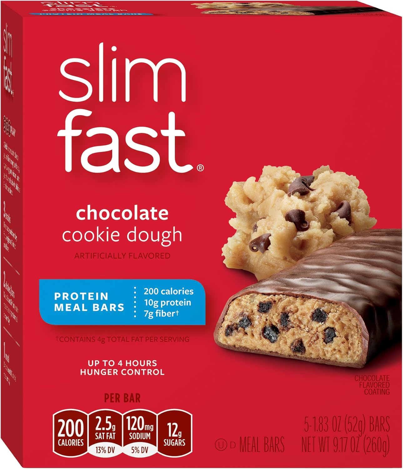 SlimFast Meal Replacement Bars, Chocolate Cookie Dough, 52 grams, 5