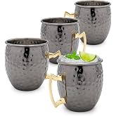 K&amp;K Home Black Moscow Mule Mugs - 17oz Hammered Black Cups with Stainless Steel Lining - Set of 4 Black Mugs Perfect for Cold Drinks, Beer, Wine, Outdoors, Gifts and Parties