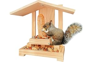 Whesamy Wooden Squirrel Feeder, Squirrel Feeders for Outside with Corn Cobs, Squirrel Picnic Table Feeder with Roof, Chipmunk Squirrel House for Corn, Peanuts, Solid Structure for Squirrel Gift