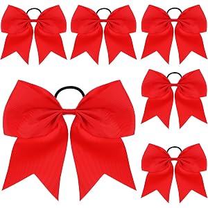 Amaxiu 6 Pcs Red Cheer Hair Bows, Red Cheerleading Hair Bows for Girls | Big Softball Bows, Elastic Cheer Bow for Cheerleader