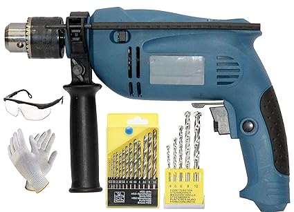 Digital Craft 13Mm Heavy Duty 750 Watt Hammer Drill Machine with Reverse/Forward and Speed Control Facility + 13 Pieces Hss Drill Set for Metal and Plastic + 5 Pieces Drill Set