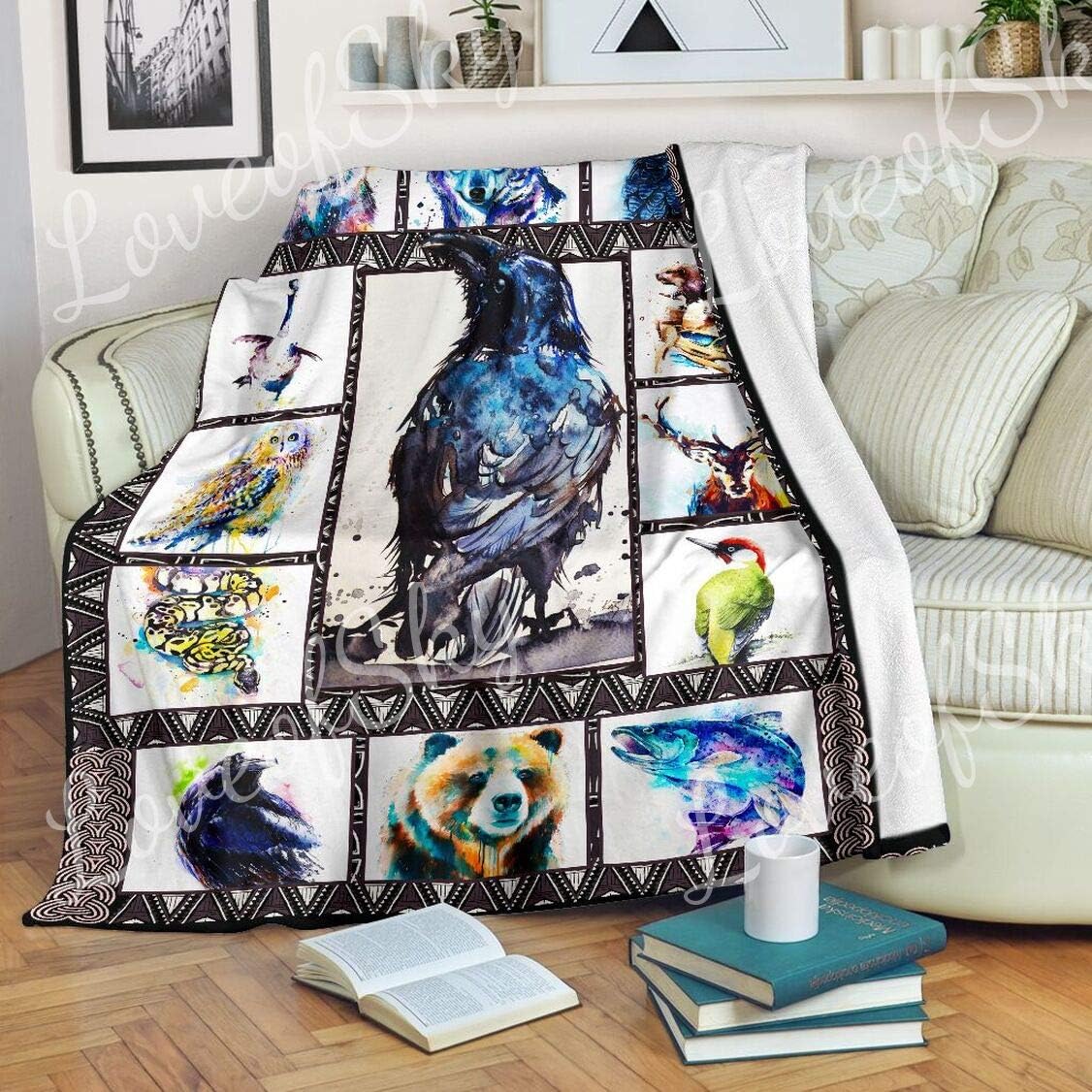 Raven Totem Native American Quilt Blanket King Size