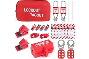 BULANGDI Lockout Tagout Kits Electrical,Lockout Tagout Station Safety Hasp Latch,Lockout Tags/Circuit Breaker,Safety Loto Locks,Nylon Ties with Pocket Bag(Red Kit) 25PcFor Industrial,Facotory Protect