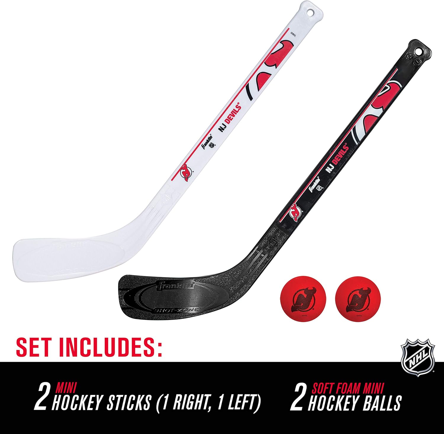 Franklin Sports NHL New Jersey Devils Mini Hockey Stick Set - NHL Team Knee Hockey Stick and Ball Set - Two Player Stick Set - Great Toy for Kids, Multi : Sports & Outdoors