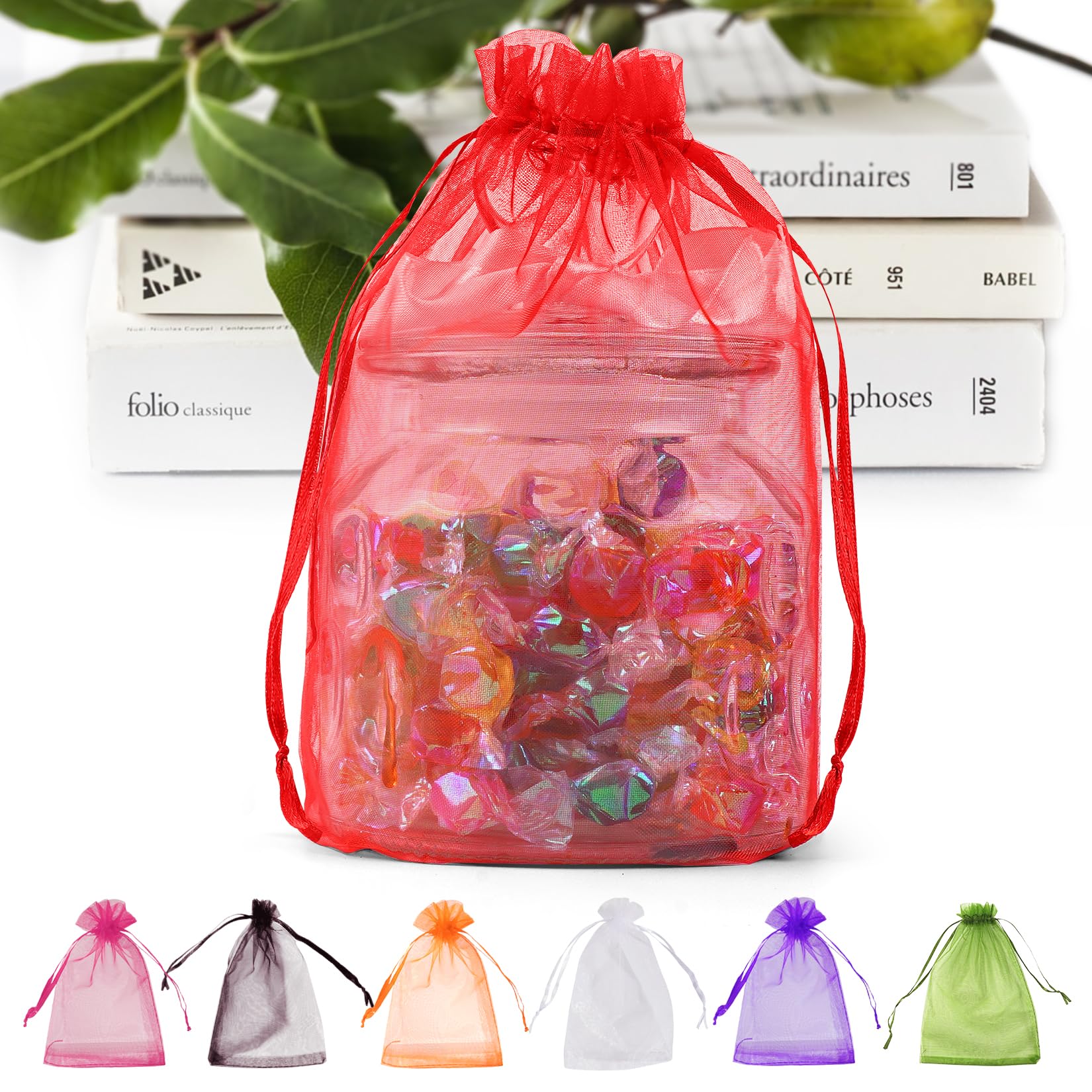 Photo 1 of ANZNKU 100 Pack Red Organza Bags 6x9 inches Mesh Bags Drawstring, Gift Bag for Party Favor Christmas Wedding Mesh Festival Makeup