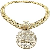 BLINGFACTORY Men Hip Hop QC Quality Control Pendant & 12mm 18in Full Iced Box Lock Cuban Chain Necklace