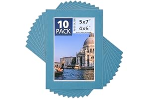 MBC MAT BOARD CENTER Mat Board Center, Pack of 10, 5x7 for 4x6 Color Mats - Bevel Cut, Acid Free, 4-ply Thickness, White Core - for Pictures, Photos, Framing, Dynamic Blue Color