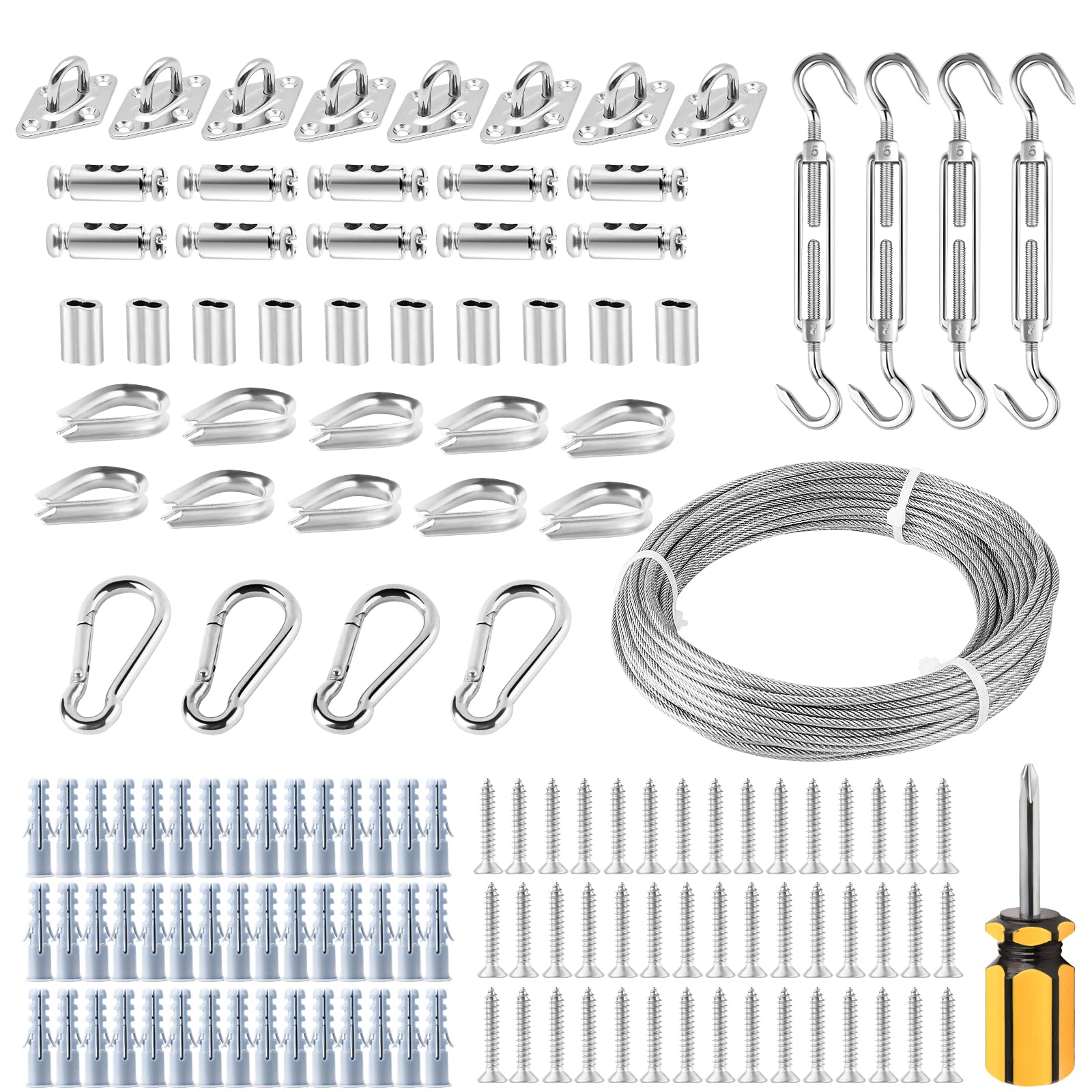 3mm Garden Wire for Plants Training Kit, 20M 304 Stainless Steel Wire 7×7 Strands PVC Coated with Turnbuckle, Plate Hook & Clamps for Climbing Plants, Garden Fence, Lights Hanging Job Indoor Outdoor