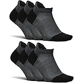 Feetures Elite Max Cushion No Show Tab Ankle Socks - Sport Sock with Targeted Compression - New Gray, XL (6 Pair)
