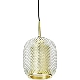 Creative Co-Op Embossed Glass Shade Lamp with Brass Accents, Clear and Gold Pendant