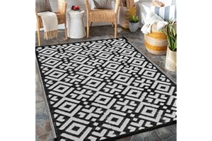 Wonnitar Outdoor Rugs Waterproof, 6x9 Outdoor Rugs for Patios Clearance, Large Outside Portable RV Camping Mat Reversible Indoor Outdoor Area Rugs for Backyard Balcony Garden (Black/Grey, 6'x9')
