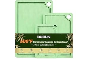 BNBUN Bamboo Cutting Boards for Kitchen, 3-Piece Set with Deep Juice Groove and Non-Slip Mat（Light Green）