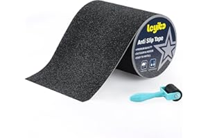Leyibo Anti Slip Traction Tape with Roller, 7Inch x 35Ft Non Slip Grip Tape for Stair Outdoor/Indoor, Waterproof Anti Skid Grit Roll for Stair Step, High Traction Non Skid Abrasive Stair Treads- Black
