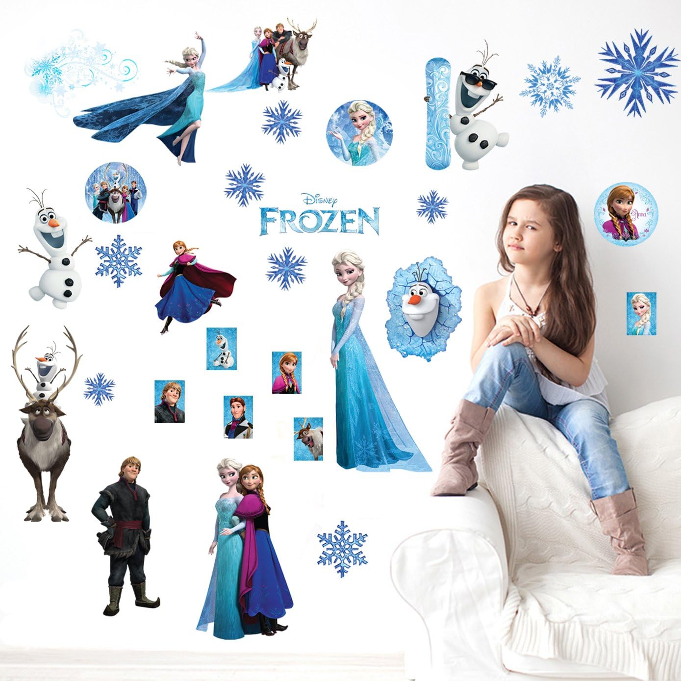 Frozen Wall Stickers for Girls Bedroom with Elsa Anna and Olaf, Multicoloured - Image 5