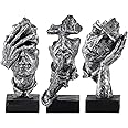MOLIGOU 3Pcs Thinker Statue, No Hear No See No Speak Abstract Art Figurine, Sculpture Decor for Office, Desktop, Bookshelf (Silver)