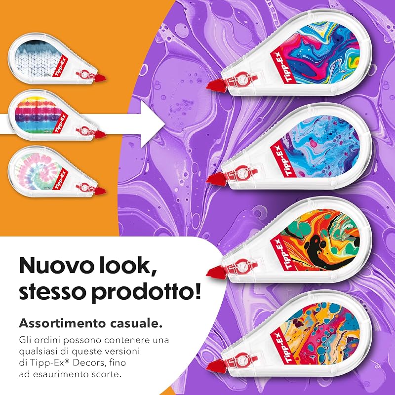 Correttori a Nastro Mini Pocket Mouse con Pellicola Resistente - 2 Design Hydro Dipping e 4 Classici, Confezione da 6
