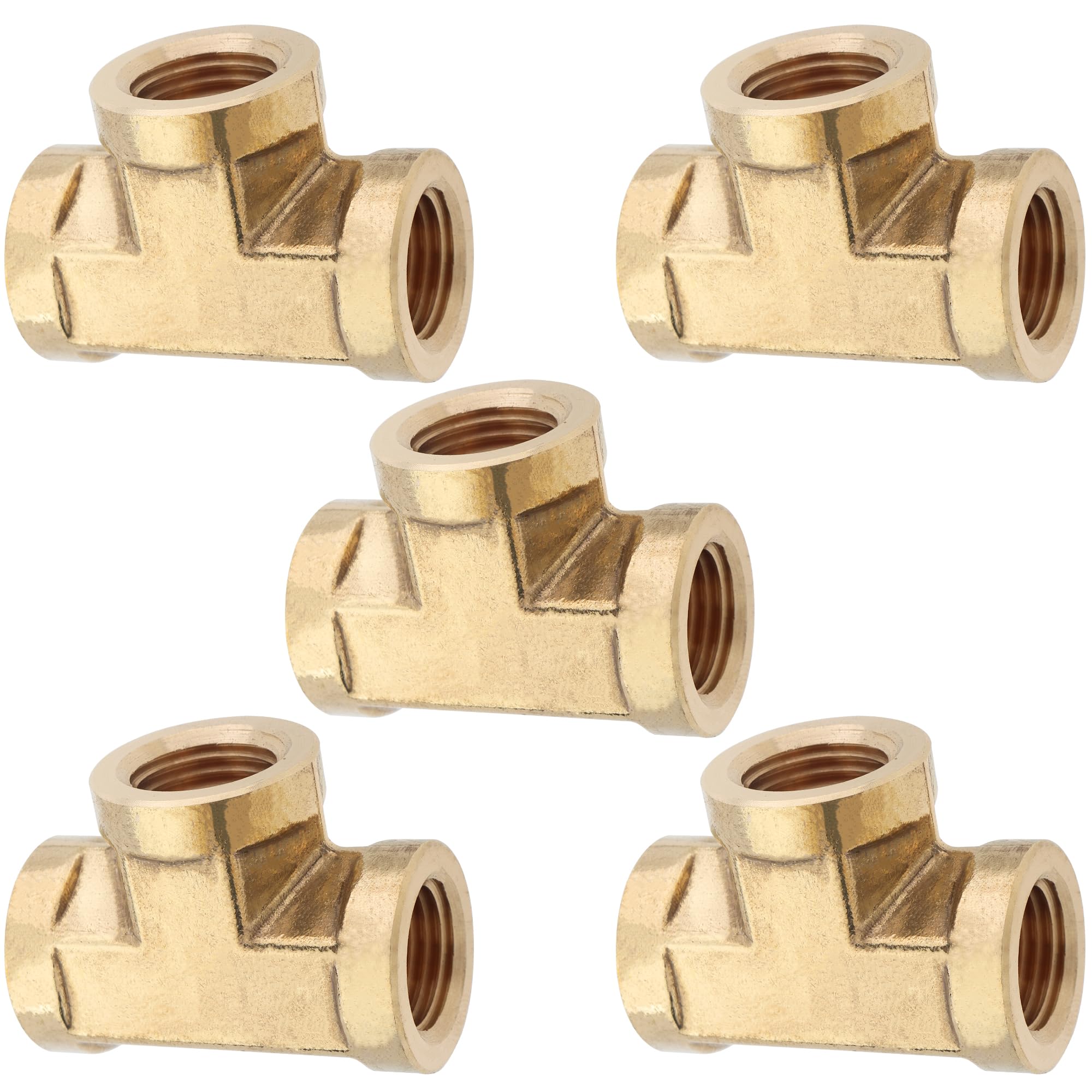 LTWFITTING Brass BSP Pipe Fitting 1/4-Inch Female BSPP Thread Tee Fuel Air (Pack of 5)