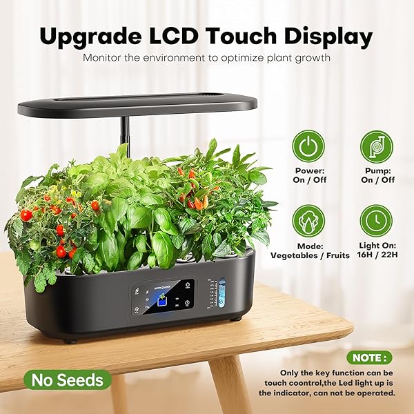 AHOPEGARDEN HYDROPONICS GROWING SYSTEM KIT INDOOR HERB GARDEN WITH GROW LIGHT 12 PODS, WITH LCD TOUCH PANEL HYDROPONIC PLANTER, PLANTING HEIGHT UP TO 17″, GROWER HARVEST FRESH VEGGIE LETTUCE, BLACK