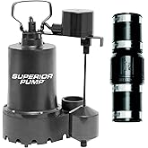 Superior Pump 92031 Cast Iron Submersible Sump Pump with Vertical Float Switch, plus 1-1/2-Inch Rubber Boot Check Valve, 1/3 